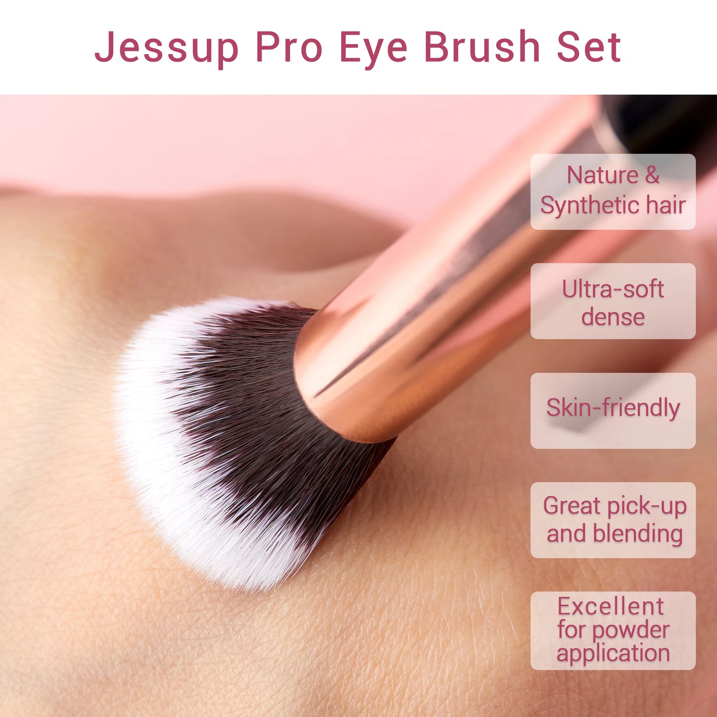 Jessup Set Pennelli Trucco 15 Pezzi – Capelli Sintetici e Naturali, Manico in Legno