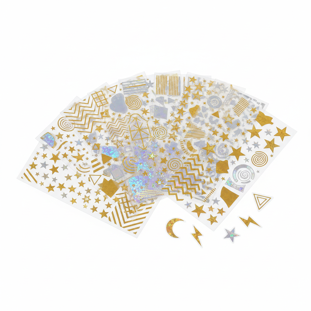 Sticker nail art con geometrie e foil oro argento e olografico