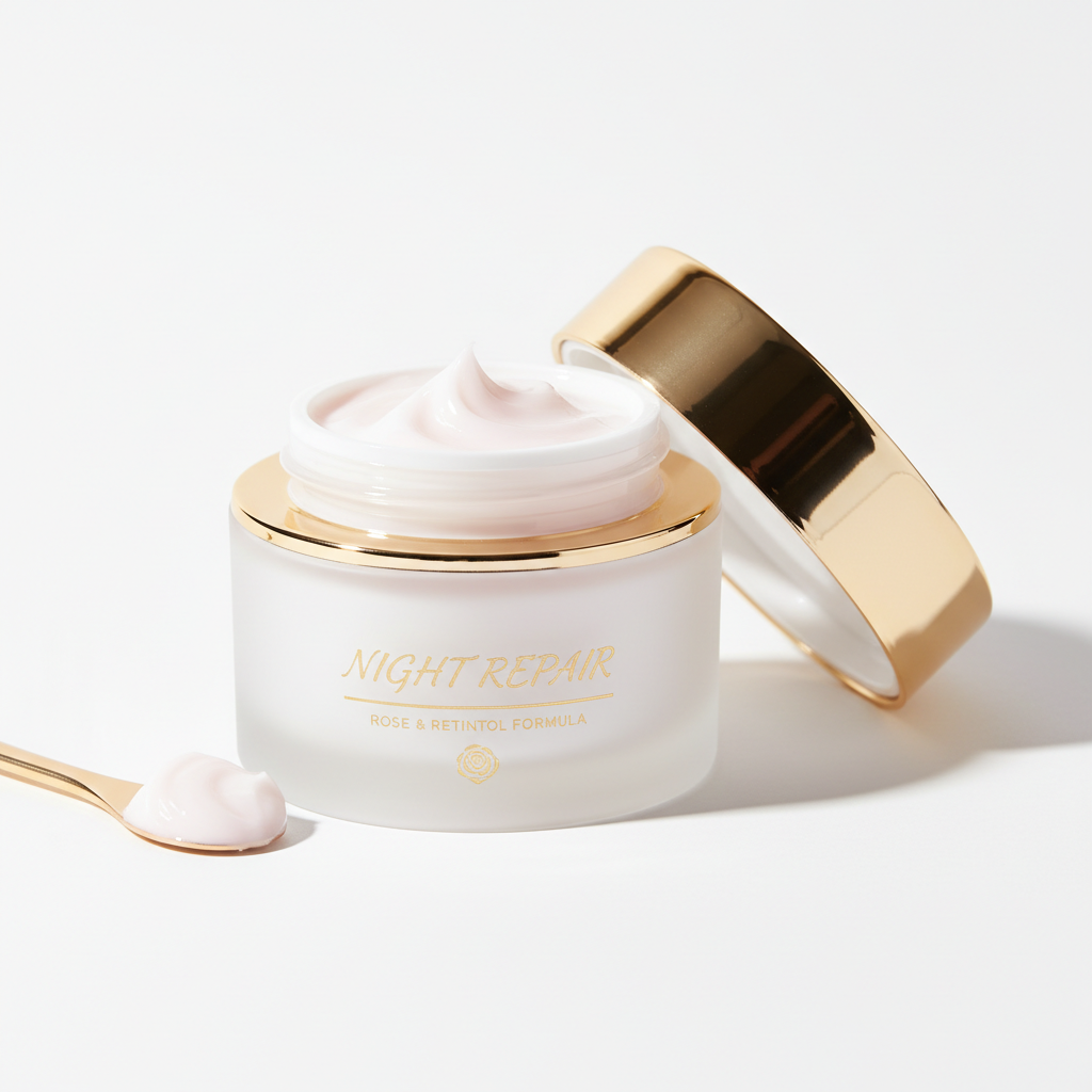 Crema notte viso in elegante barattolo bianco e oro