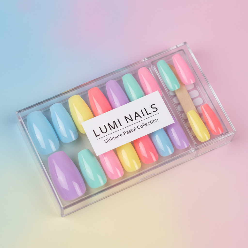 Kit unghie finte press-on colorate con finiture lucide e opache