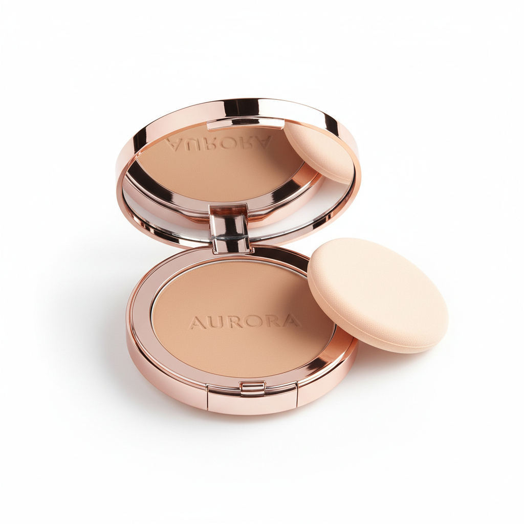 Cipria compatta in elegante custodia oro rosa con specchio