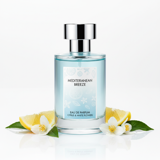 Profumo Brezza Mediterranea in flacone di vetro azzurro