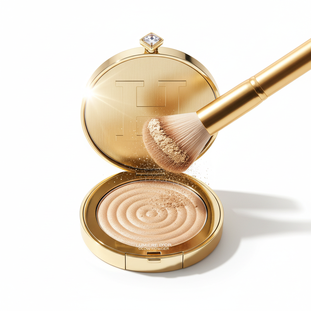 Illuminante viso in compact con shimmer champagne dorato
