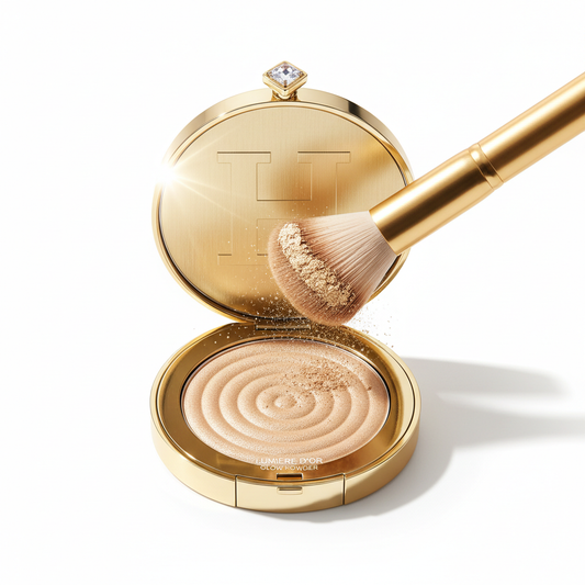 Illuminante viso in compact con shimmer champagne dorato