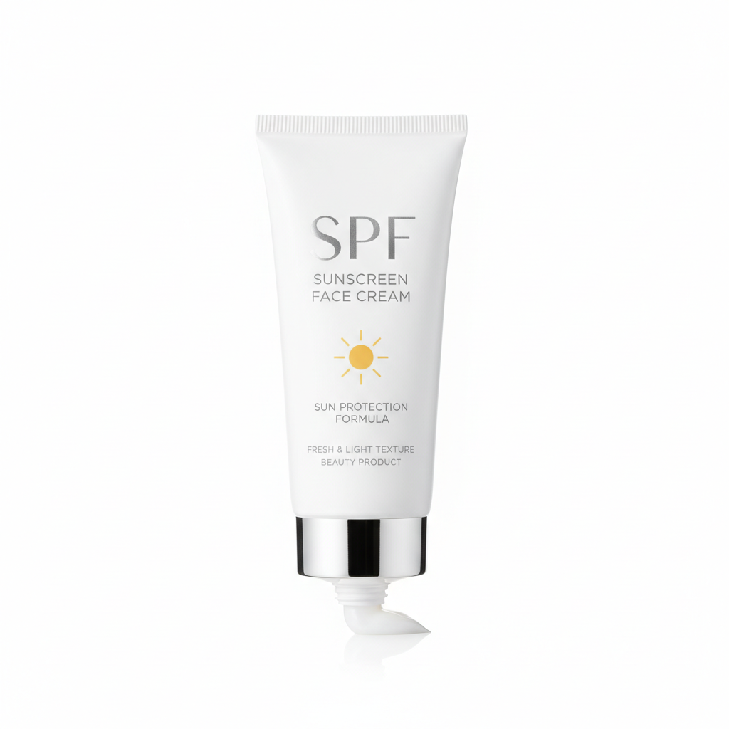 Crema solare viso SPF 50 in tubetto bianco elegante