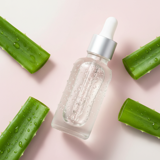 Siero idratante con aloe vera in flacone di vetro