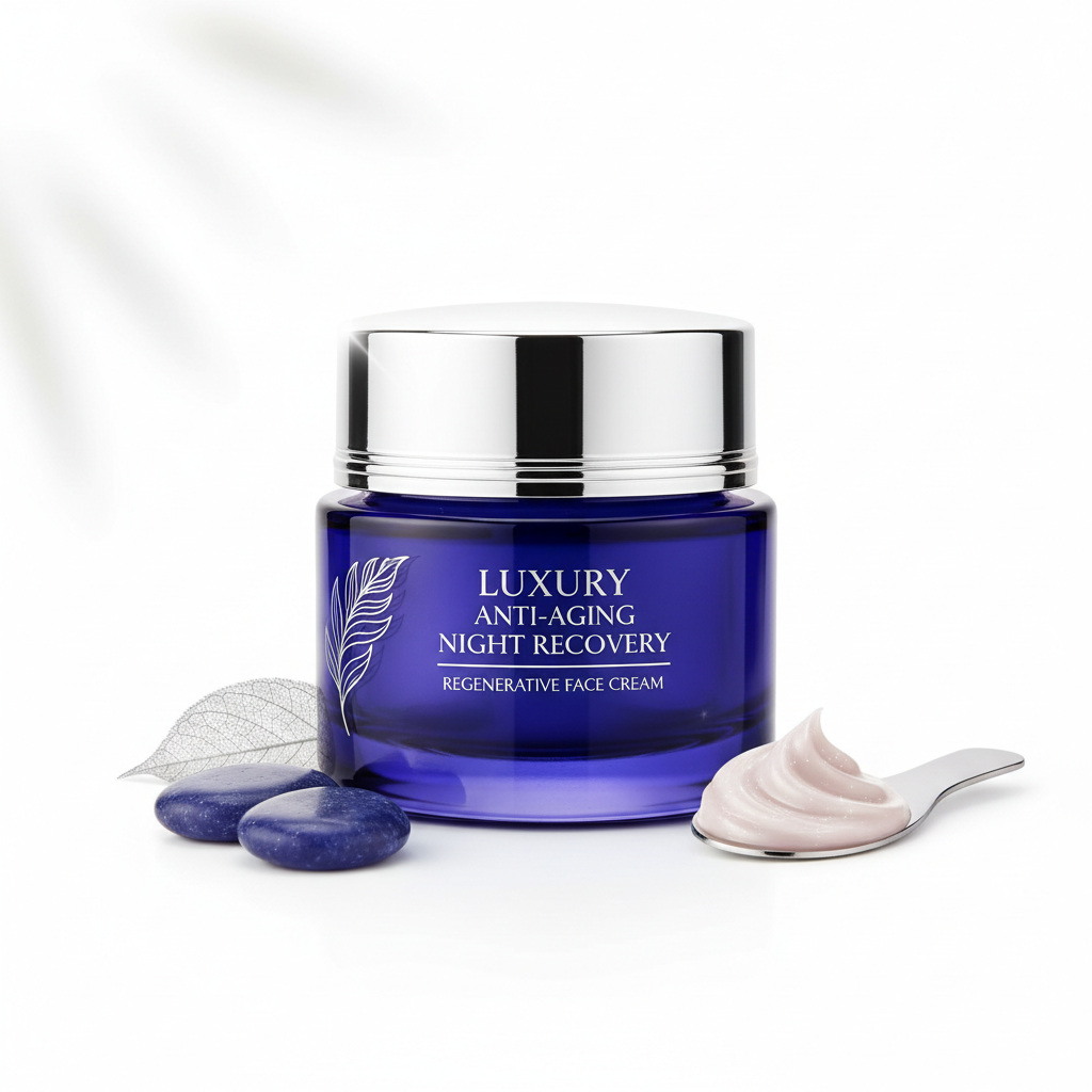 Crema notte rigenerante in elegante barattolo di vetro blu scuro